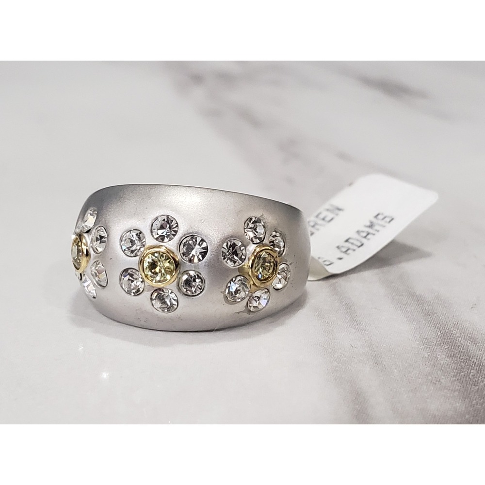 NEW Lauren G Adams Flower Statement Ring Size 9 cubic zirconia daisy matte satin